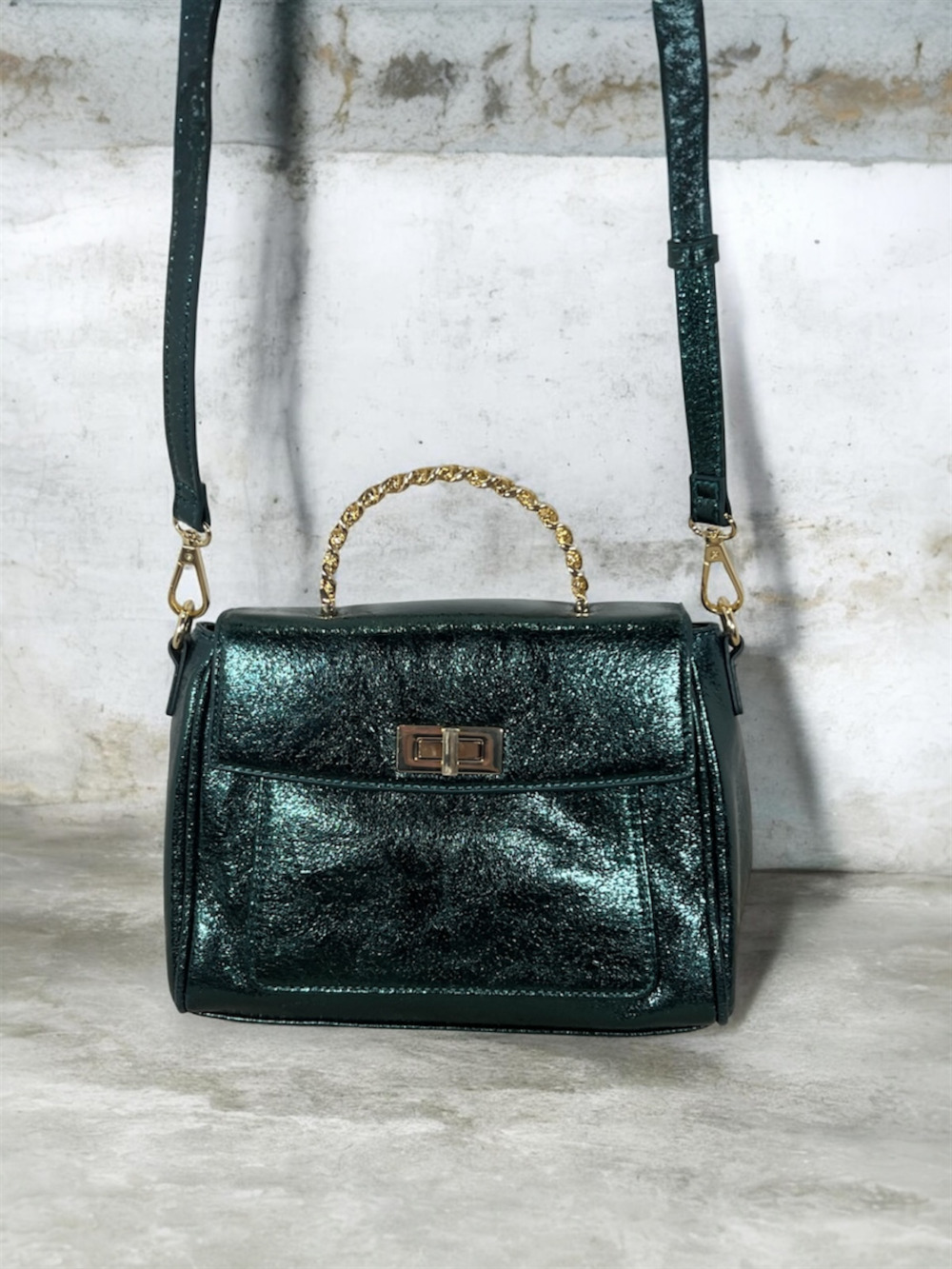 I.N.C. International Concepts Metallic Gulf Coast Green Top Handle Crossbody Pur